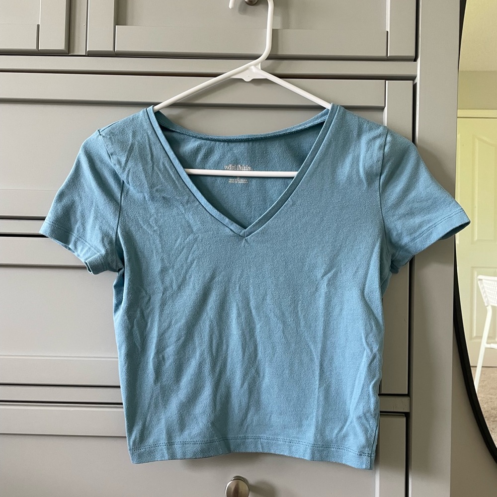 target light blue v neck crop top